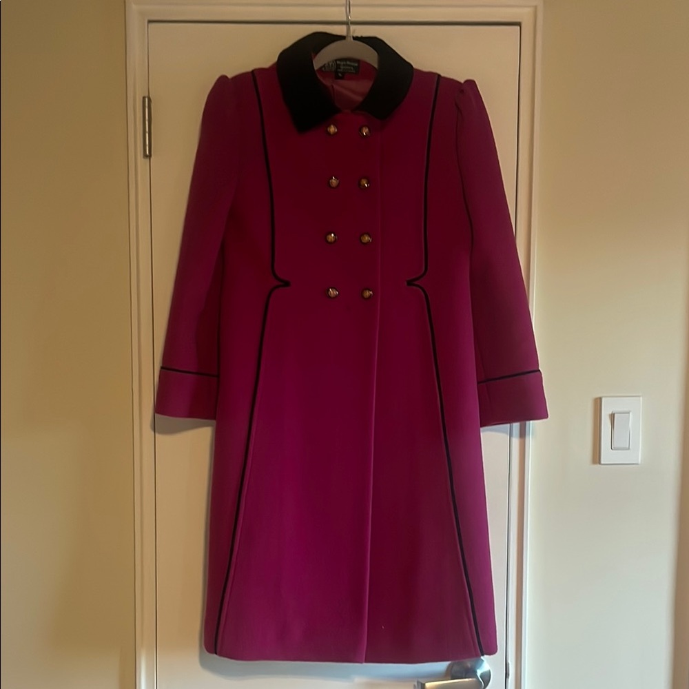 Girl’s Pink Double-Breasted Wool Coat with Black Collar